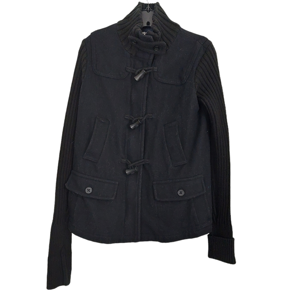 VTG Y2K Gap Duffle Coat Jacket Women's Size M Wool  Blend Zip Toggle Heavy Black